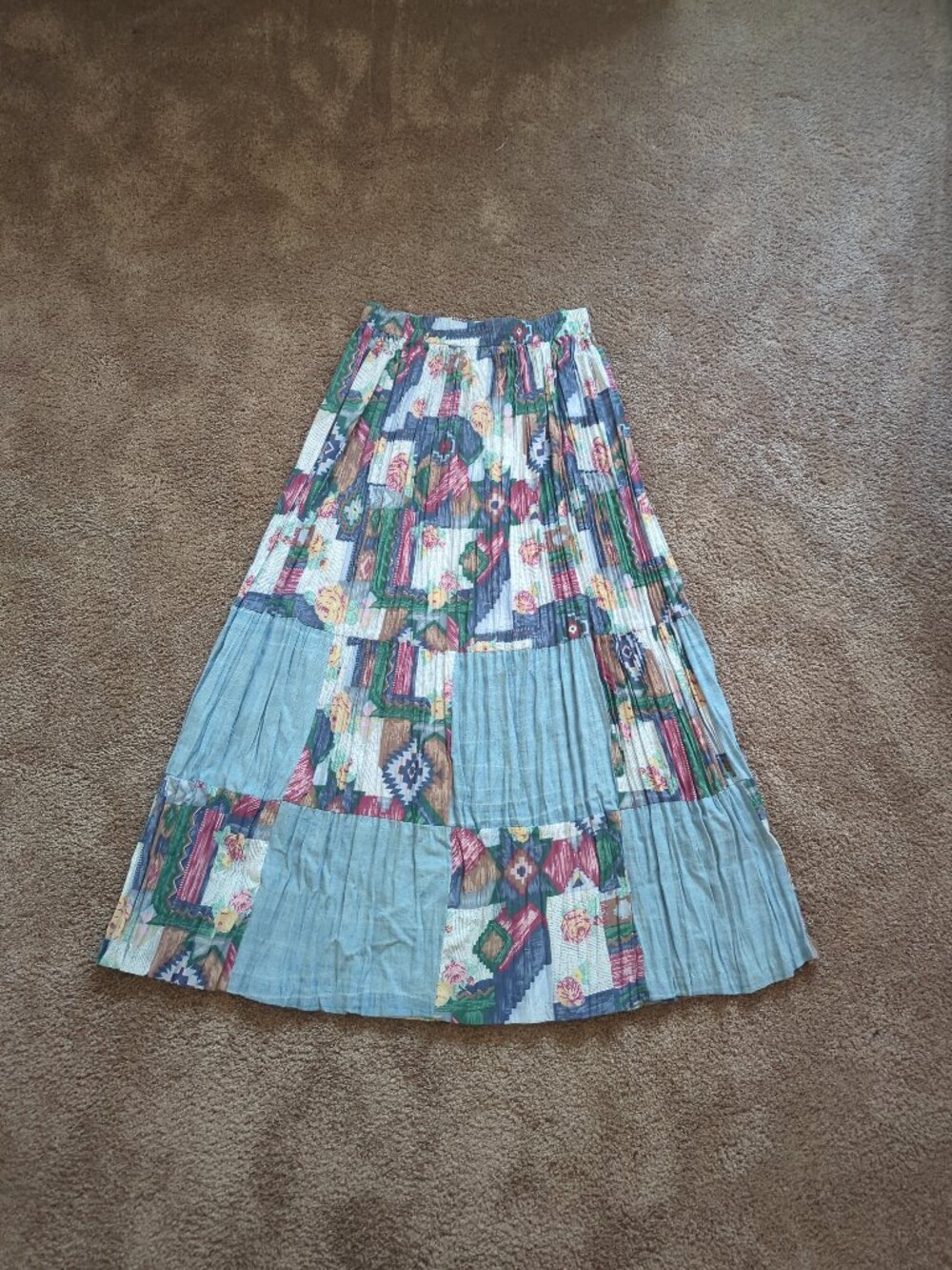 Vintage River Ridge Trading Maxi Broomstick Skirt Western Patchwork Medium